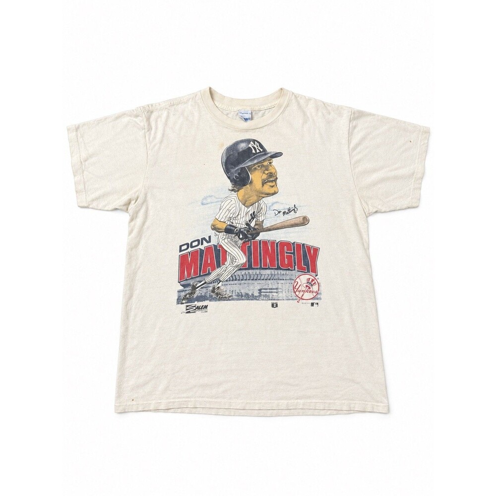Vintage 1989 Caricature Shirt Yankees Mens XL White Don Mattingly Salem Single